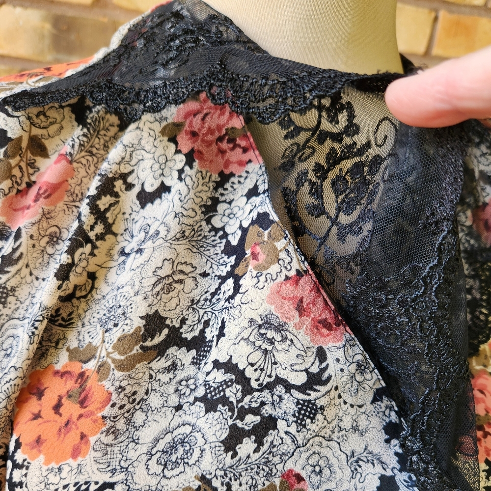Vintage Judy Knapp Floral Wrap Skirt Set Black Lace Cottagecore Regencycore - Picture 7 of 12